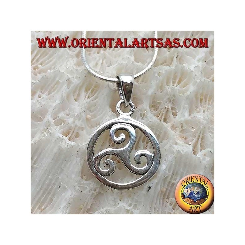 Pendentif en argent, triskelion ou simple triskele dans le cercle cosmique (petit)