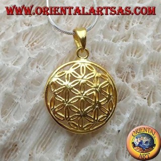 Colgante de plata, flor de la vida chapada en oro