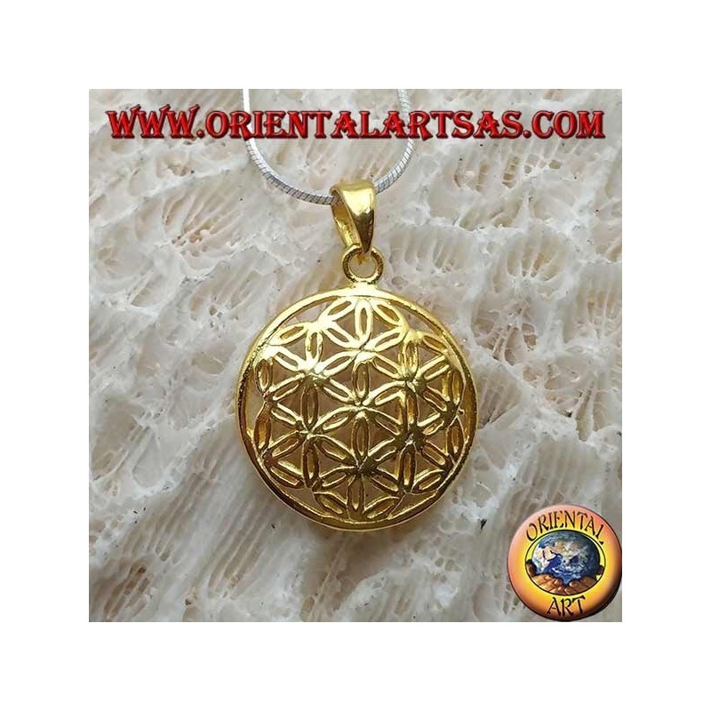 Silver pendant, gold-plated flower of life