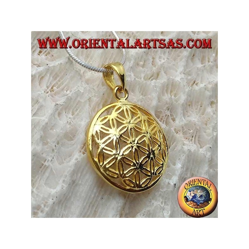 Colgante de plata, flor de la vida chapada en oro