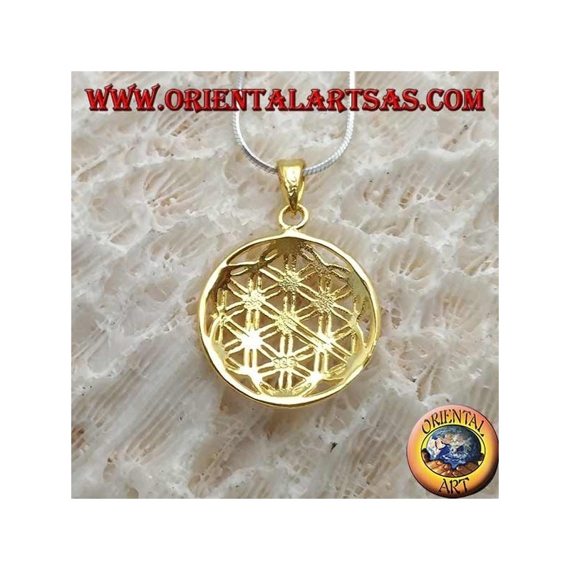Silver pendant, gold-plated flower of life
