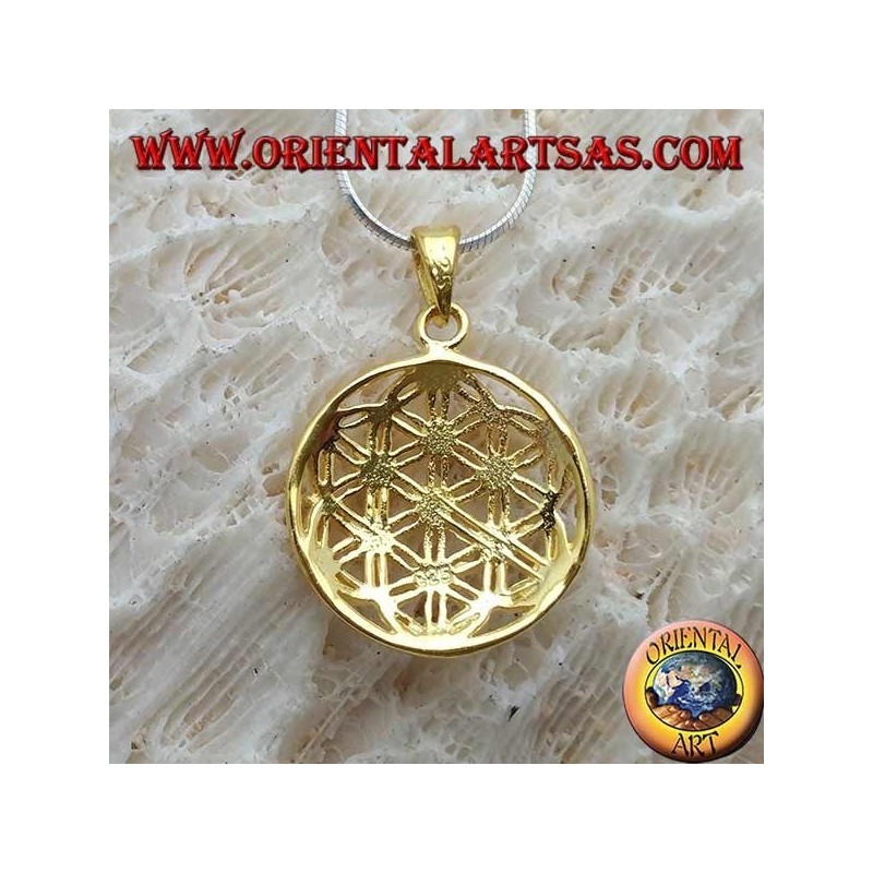 Silver pendant, gold-plated flower of life