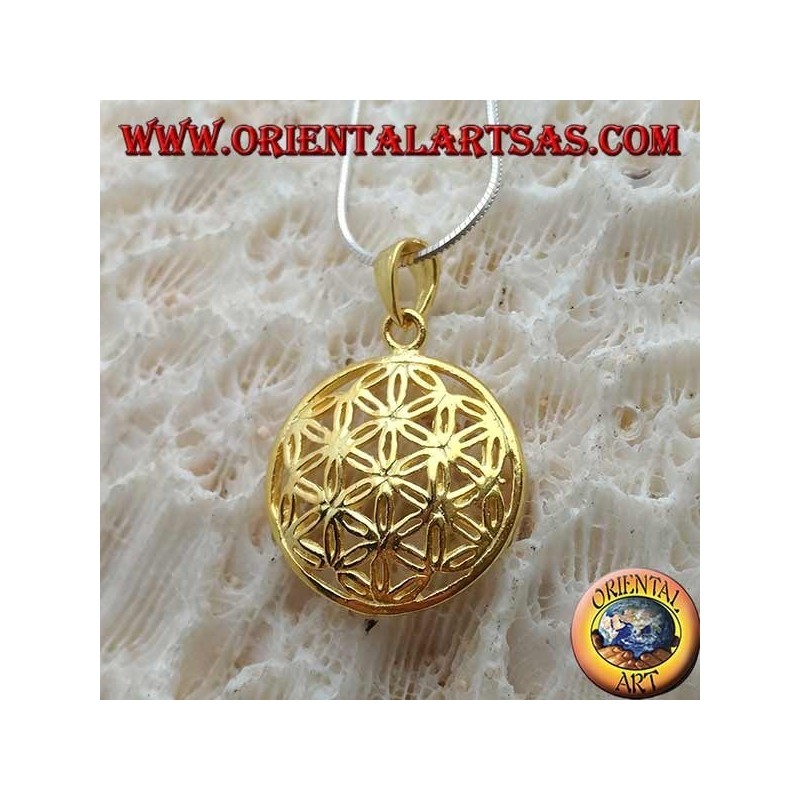 Silver pendant, gold-plated flower of life