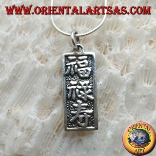 Silver pendant, plate with Chinese ideograms "luck, long life and prosperity"