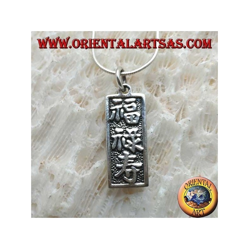 Silver pendant, plate with Chinese ideograms "luck, long life and prosperity"