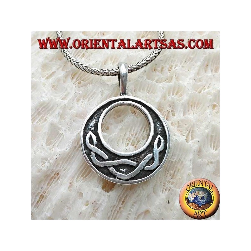Silver pendant, disc with Celtic knot typical in low relief
