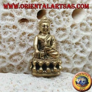 Buddha sculpture "Bhumisparsha Mudra - Subduing the demon Mara" on the brass lotus flower (small)