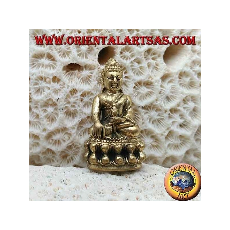 Buddha sculpture "Bhumisparsha Mudra - Subduing the demon Mara" on the brass lotus flower (small)