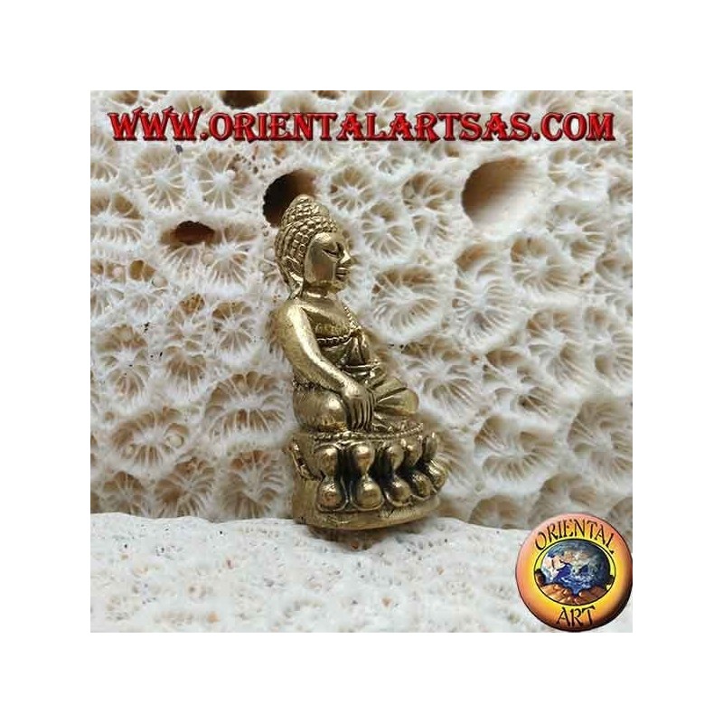Buddha sculpture "Bhumisparsha Mudra - Subduing the demon Mara" on the brass lotus flower (small)