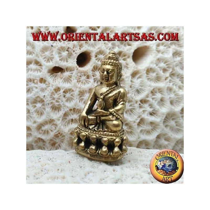 Sculpture de Bouddha "Bhumisparsha Mudra - Soumettre le démon Mara" sur la fleur de lotus en laiton (petite)
