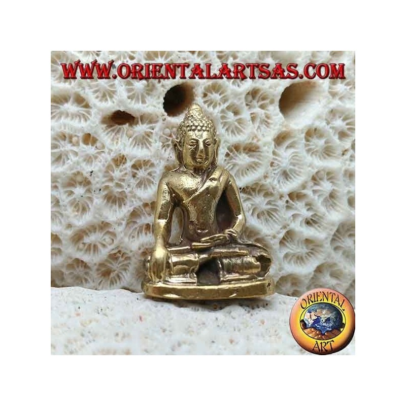 Scultura Buddha "Bhumisparsha Mudra - Sottomettendo il demone Mara" semplice in ottone (piccola)