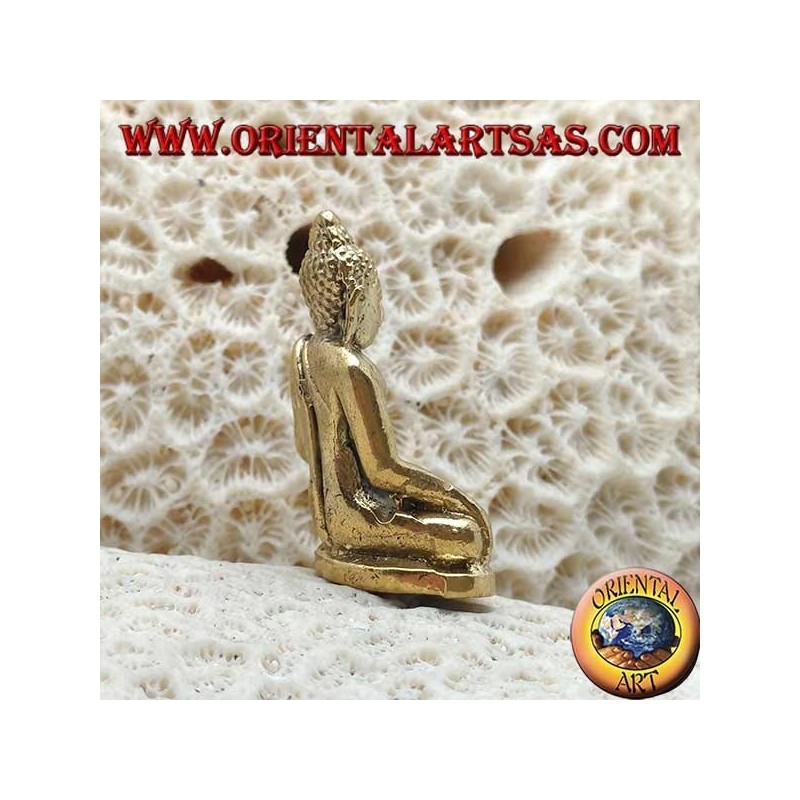 Buddha-Skulptur "Bhumisparsha Mudra - Unterwerfung des Dämons Mara" einfach in Messing (klein)