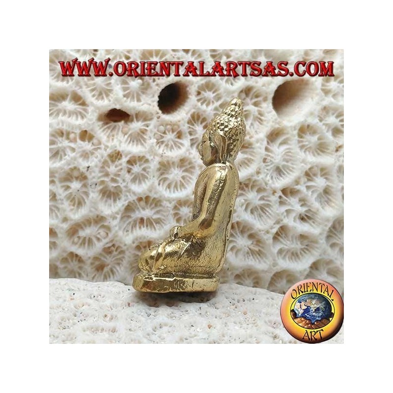 Buddha-Skulptur "Bhumisparsha Mudra - Unterwerfung des Dämons Mara" einfach in Messing (klein)
