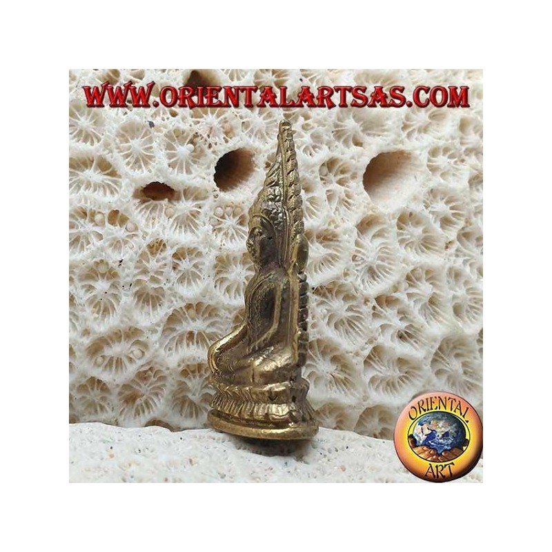 Sculpture de Bouddha "Bhumisparsha Mudra - Soumettre le démon Mara" entourée sur l'autel en laiton (petit)