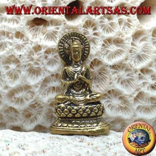 Scultura Buddha "Dharmachakra Mudra - l’inizio dell’insegnamento del Dharma" con aureola in ottone (piccola)