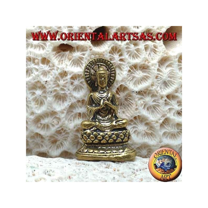 Buddha sculpture "Dharmachakra Mudra - the beginning of the teaching of Dharma" with brass halo (small)