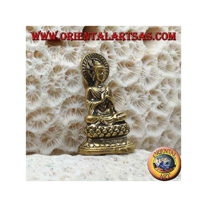 Sculpture de Bouddha "Dharmachakra Mudra - le début de l'enseignement du Dharma" avec halo en laiton (petit)