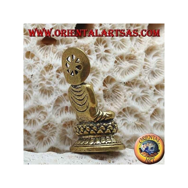 Buddha-Skulptur "Dharmachakra Mudra - der Beginn der Lehre des Dharma" mit Messinghalo (klein)