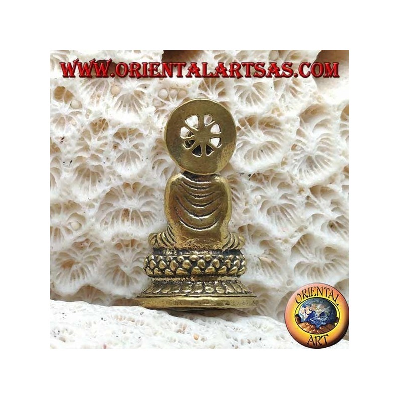 Scultura Buddha "Dharmachakra Mudra - l’inizio dell’insegnamento del Dharma" con aureola in ottone (piccola)
