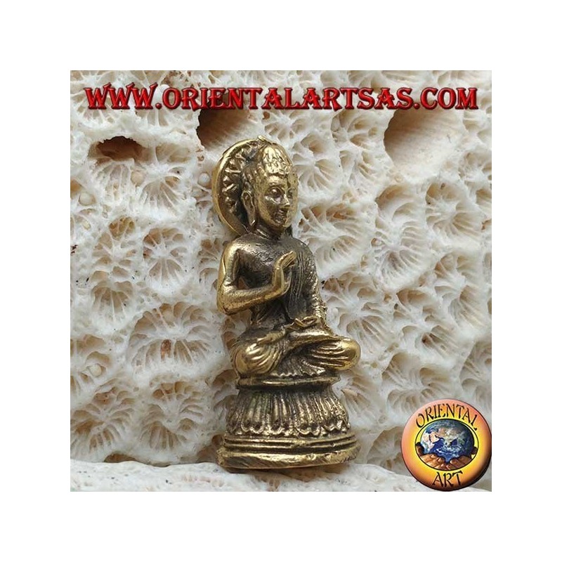 Buddha-Skulptur "Paryankasana Mudra - Symbol der Gelassenheit" mit Messinghalo (klein)