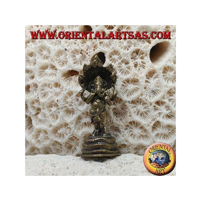 Escultura de Ganesh "el dios elefante" con cobra de cinco cabezas, hecha de latón (pequeño)
