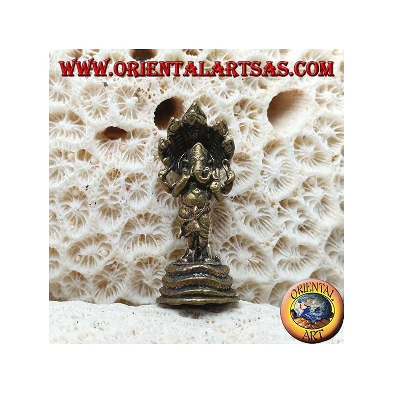 Ganesh sculpture "the elephant God" with five-headed cobra, made of brass (small)