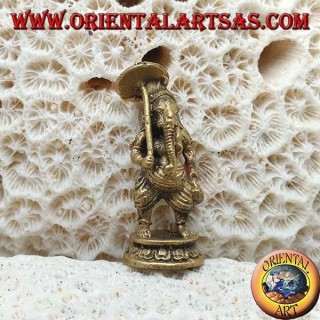 Ganesh escultura "el dios elefante" de pie con paraguas, latón (pequeño)