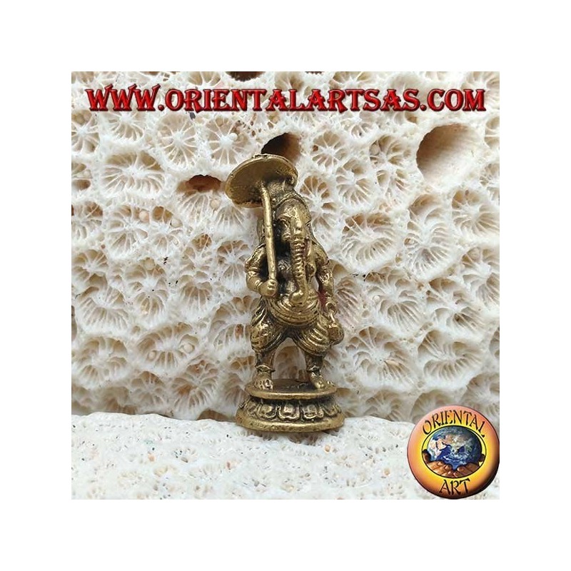 Ganesh sculpture "the elephant God" standing with umbrella, brass (small)