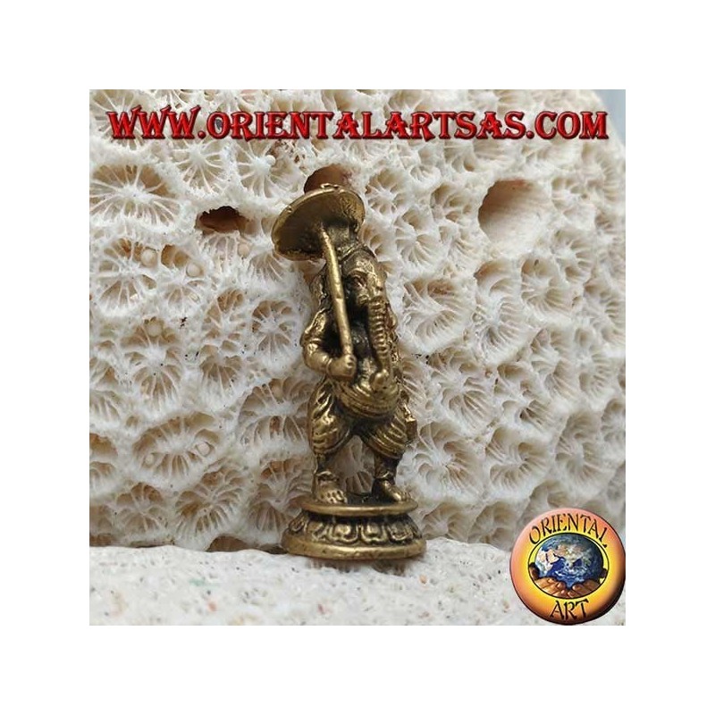 Ganesh escultura "el dios elefante" de pie con paraguas, latón (pequeño)