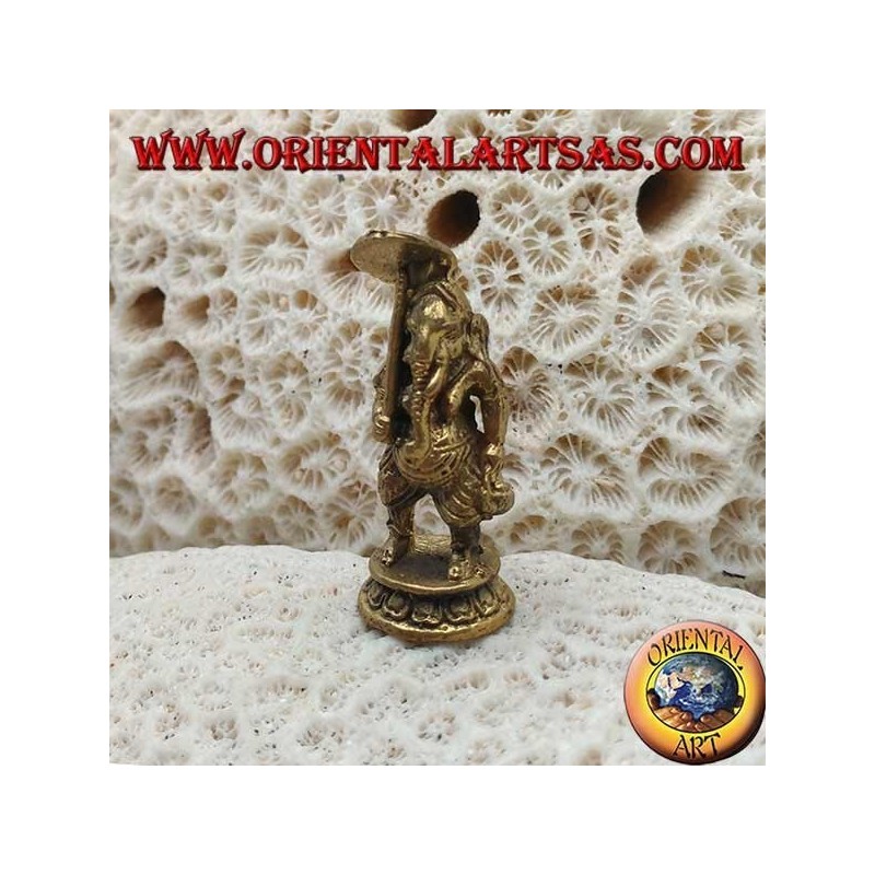 Scultura Ganesh "il Dio elefante" in piedi con l'ombrello, in ottone (piccola)