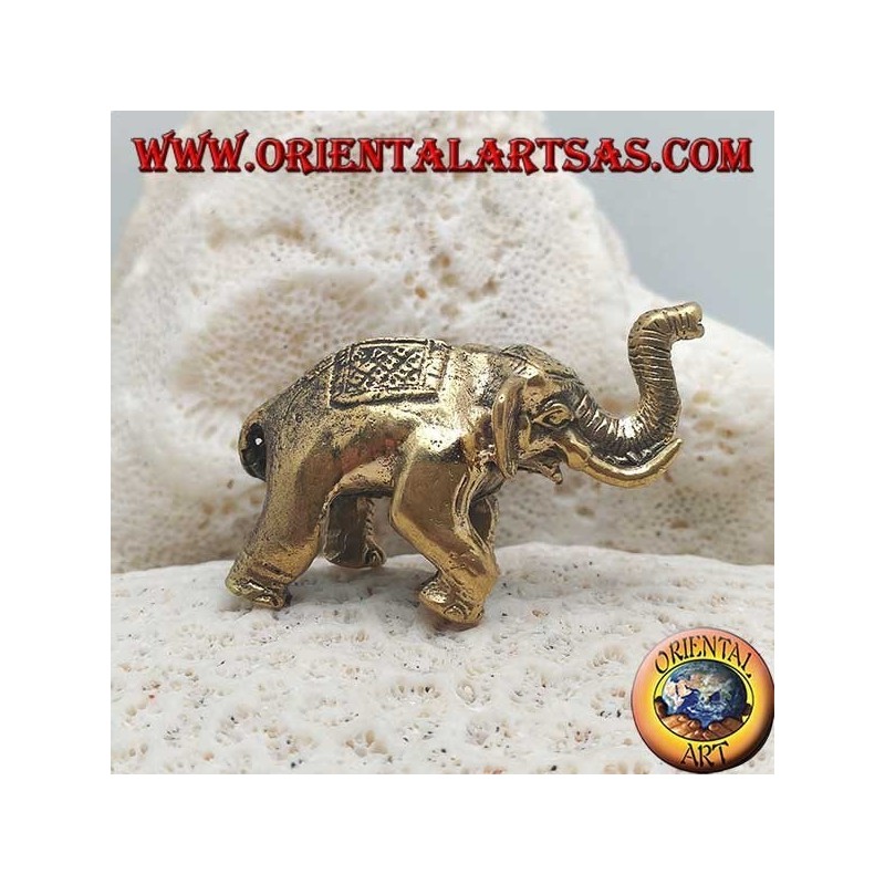 Scultura Elefante indiano con sella e copricapo decorati in ottone (piccola)
