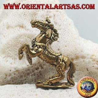 Scultura cavallo rampante con sella e redini decorati in ottone (piccola)