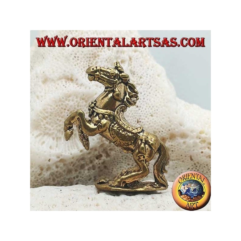 Sculpture de cheval rampant avec selle et rênes décorée en laiton (petit)
