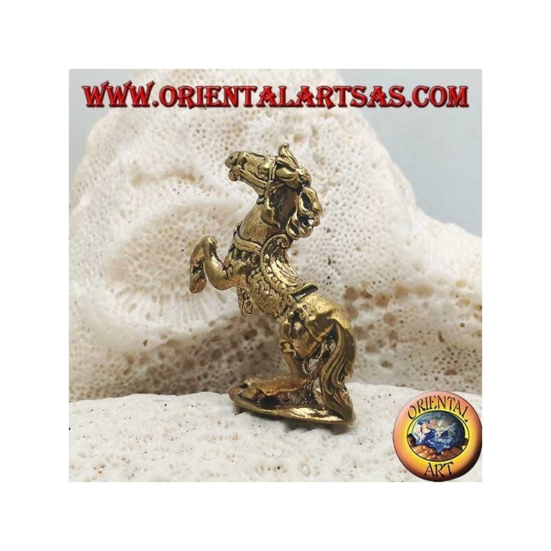 Rampant horse sculpture with saddle and reins decorated in brass (small)
