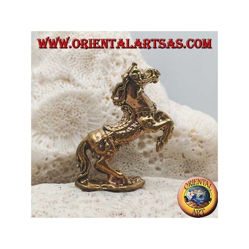 Rampant horse sculpture with saddle and reins decorated in brass (small)