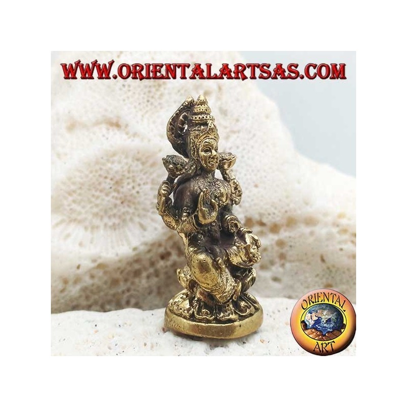 Buddha-Skulptur "Varada Mudra - Symbol für Opfergabe, Begrüßung, Nächstenliebe" mit Messinghalo (klein)