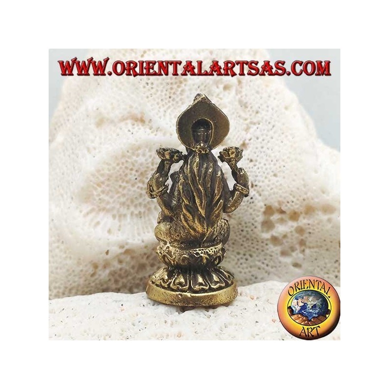 Sculpture de Bouddha "Varada Mudra - symbole d'offrande, d'accueil, de charité" avec halo en laiton (petit)