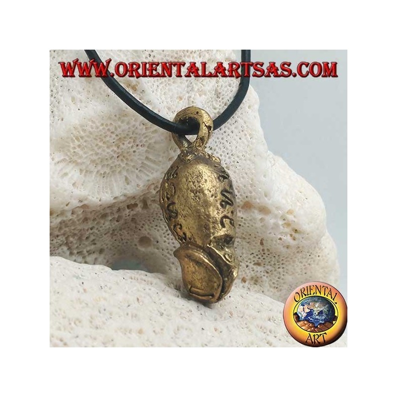 Brass pendant sculpture in the shape of a phallus "symbol of fertility" with engraved Hindu writings (small)