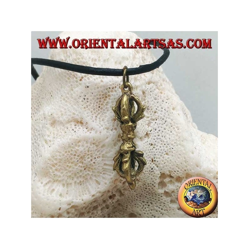 Scultura ciondolo in ottone a forma di "Vajra" o "Dorje" simbolo di fulmine e diamante (piccolo)