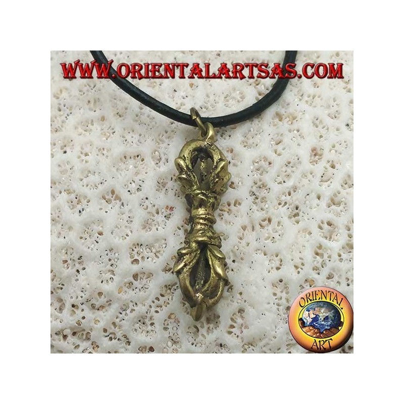 Scultura ciondolo in ottone a forma di "Vajra" o "Dorje" simbolo di fulmine e diamante (piccolo)