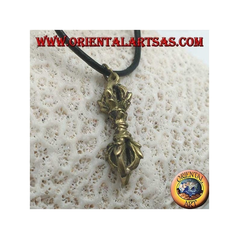 Colgante de latón con forma de símbolo "Vajra" o "Dorje" de relámpago y diamante (pequeño)