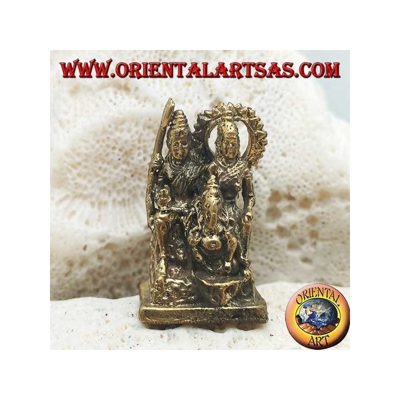Scultura della famiglia con Ganesh "il Dio elefante", "Parvati" e "Siva" (Shiva) in ottone (piccola)