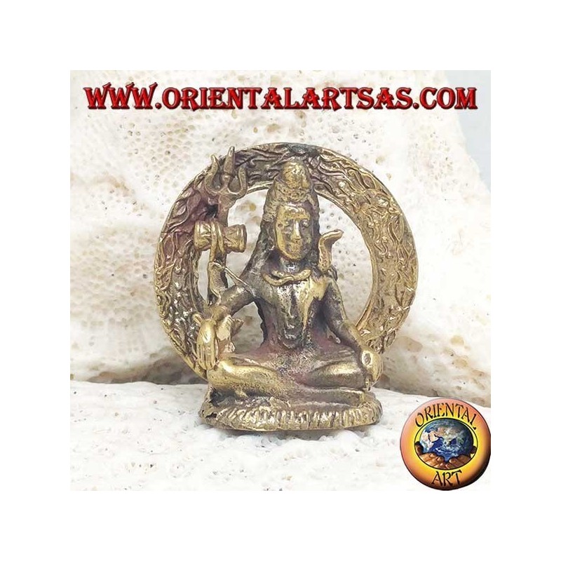 Buddha sculpture "Bhumisparsha Mudra - Subduing the demon Mara" in the brass circle (small)