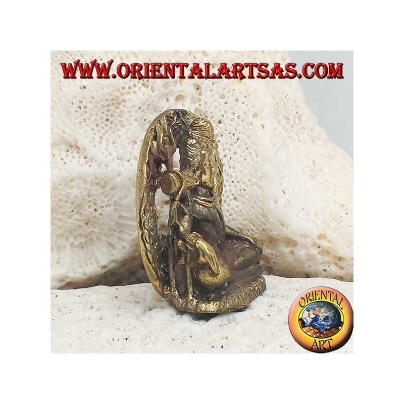 Buddha sculpture "Bhumisparsha Mudra - Subduing the demon Mara" in the brass circle (small)