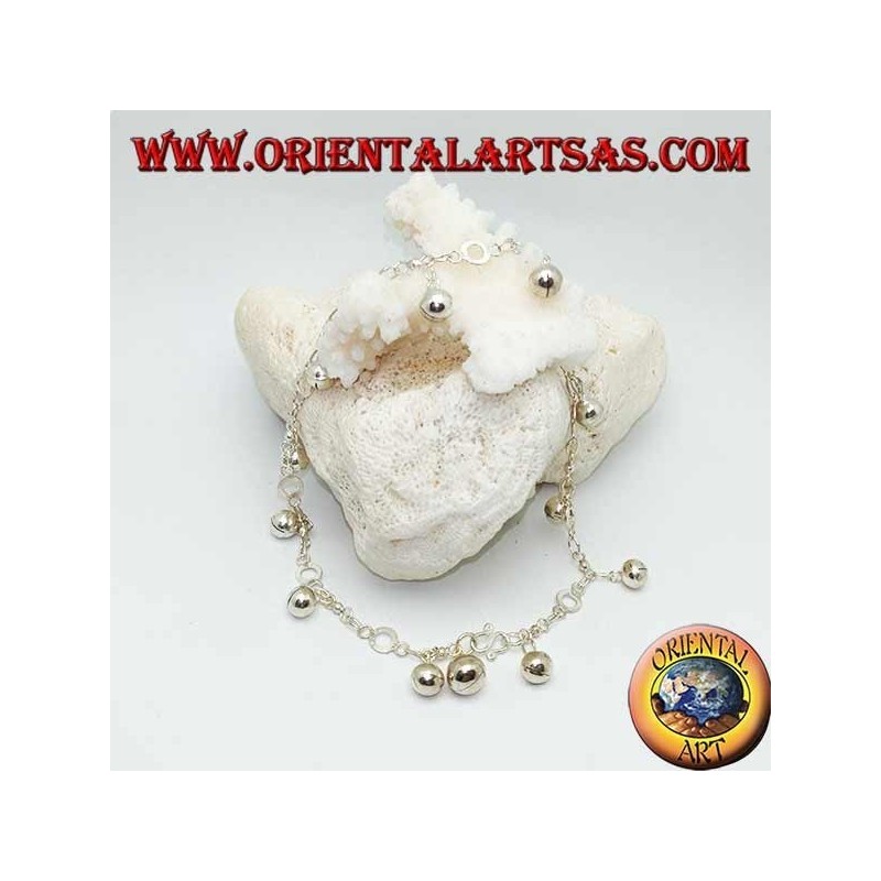 Bracelet de cheville en argent avec cloches suspendues et disques alternés