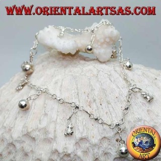 Tobillera plateada con ositos de peluche y campanas colgantes alternas