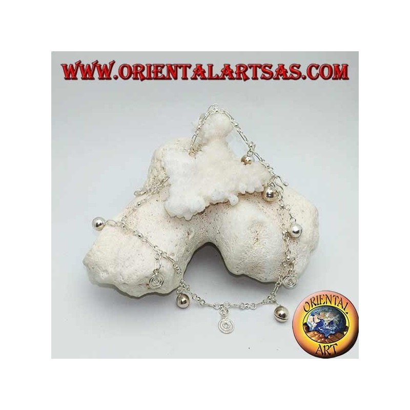 Silver anklet with alternating spirals and hanging bells