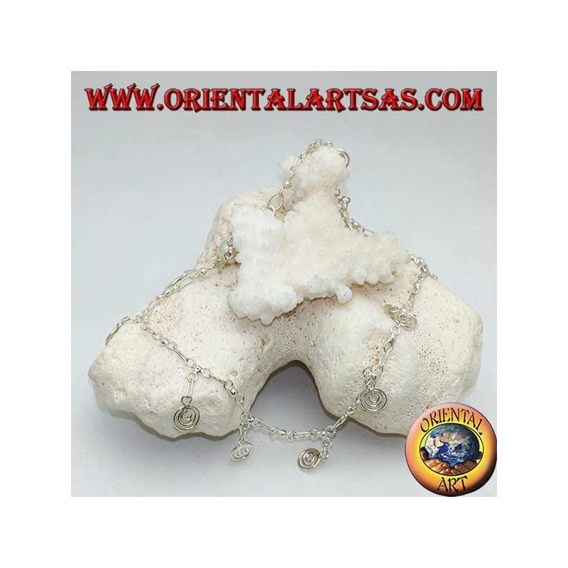 Silber Fußkettchen mit hängenden Spiralen mit einer Glocke