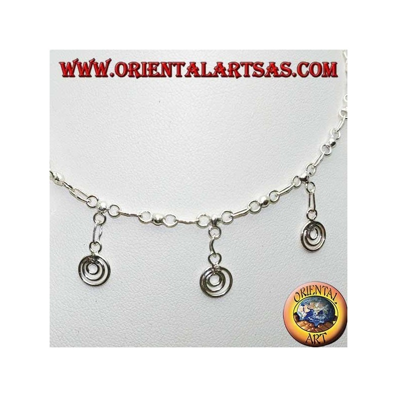 Silber Fußkettchen mit hängenden Spiralen mit einer Glocke