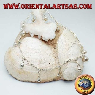 Silver anklet with strawberries and alternating hanging bells